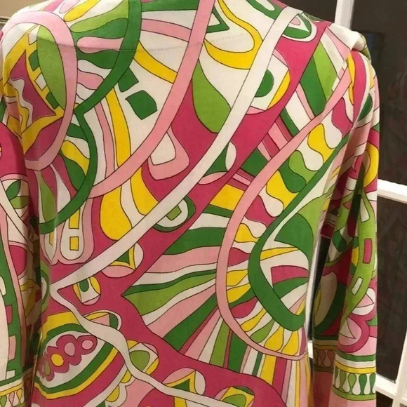 Barbara Gerwit pink, orange, white, and green geometric design dress. Size L - Picture 6 of 8